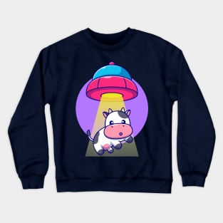 Cute Cow Sucked In UFO Spacecraft Cartoon Crewneck Sweatshirt